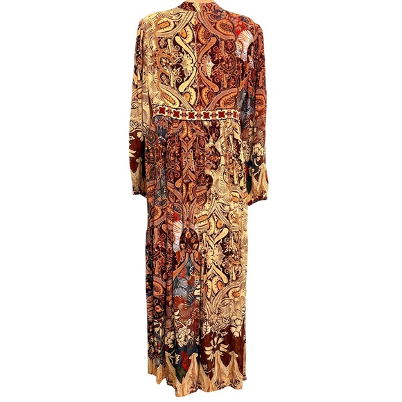 Bhanuni by Jyoti Anthropologie Paisley Sequin V-Neck Maxi Dress Brown Multi 6 - Picture 4 of 10